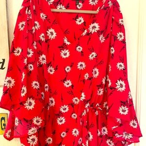 Hot pink floral belted tunic